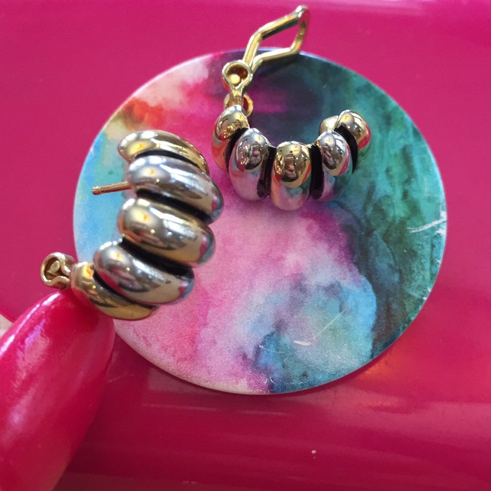 Monet Retractable post clip-on bicolor earrings